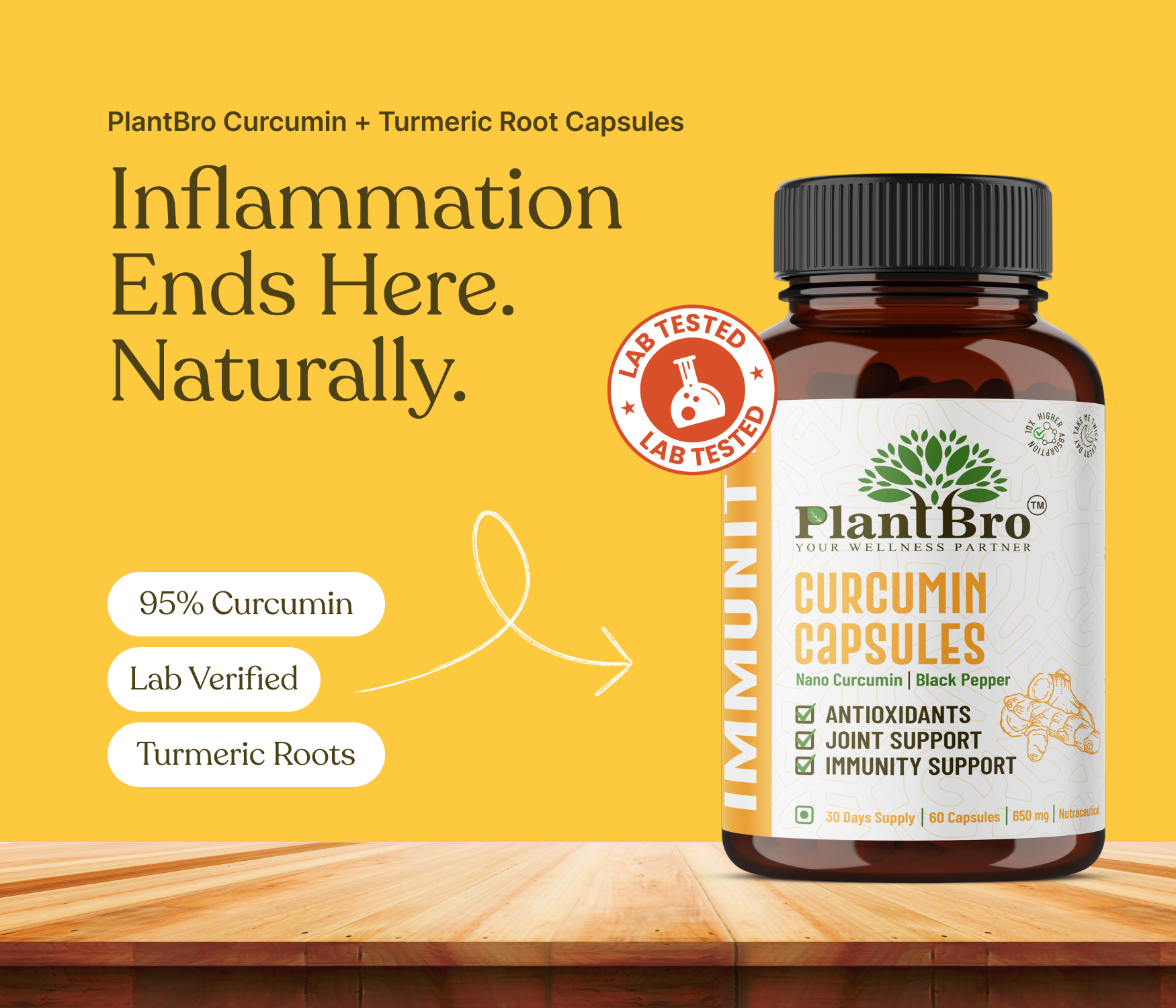 Curcumin Capsules with Turmeric Roots — 650mg (60 Capsules)