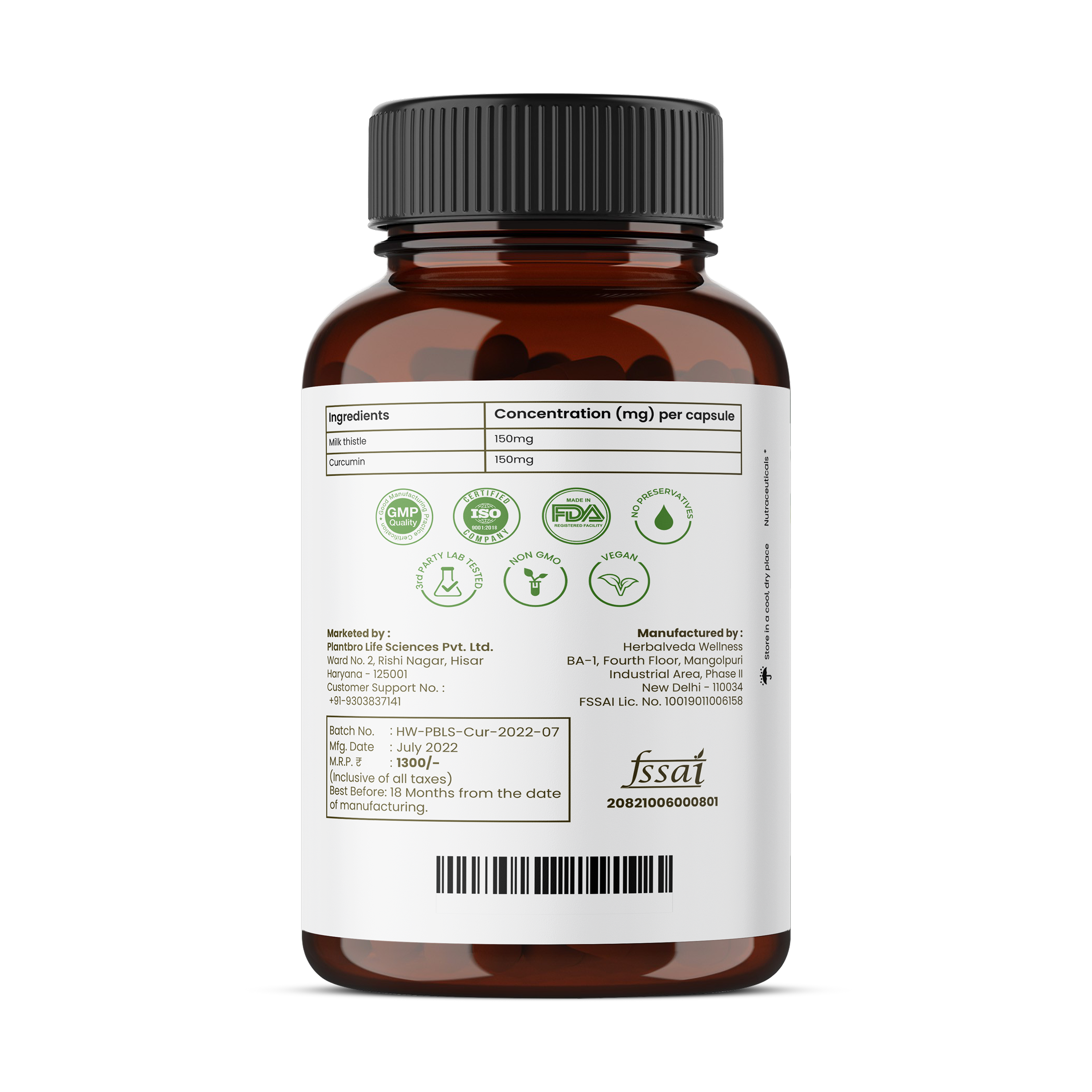 Liver Support Capsules - Milk Thistle & Nano Curcumin (650mg) | Supports Liver Cleanse, Skin Health & Immunity
