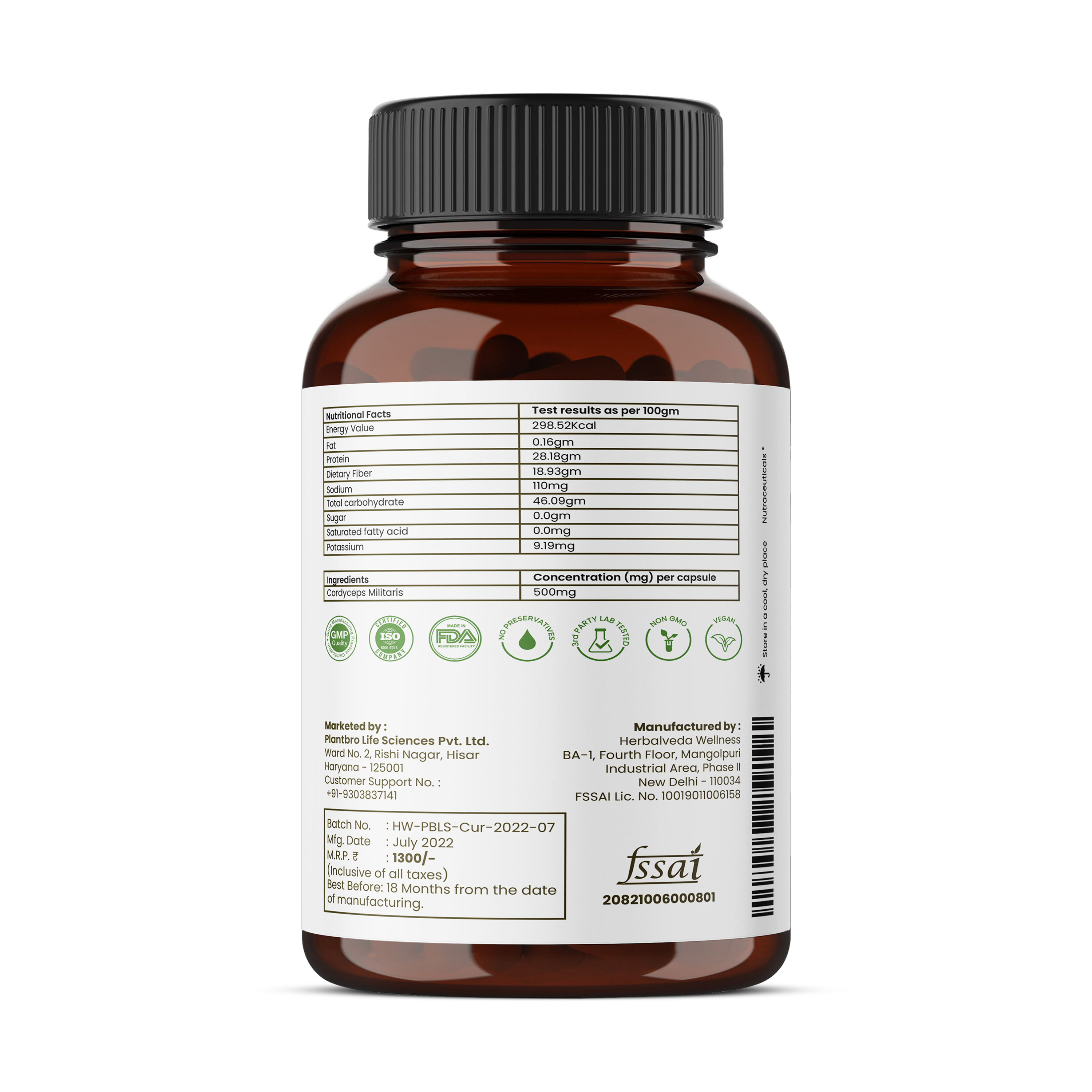 Organic Cordyceps Militaris Mushroom Extract Capsules| Lab tested